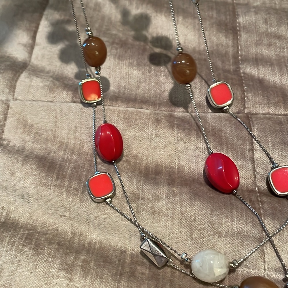 New York & Co Double Beaded Geometric Statement Necklace